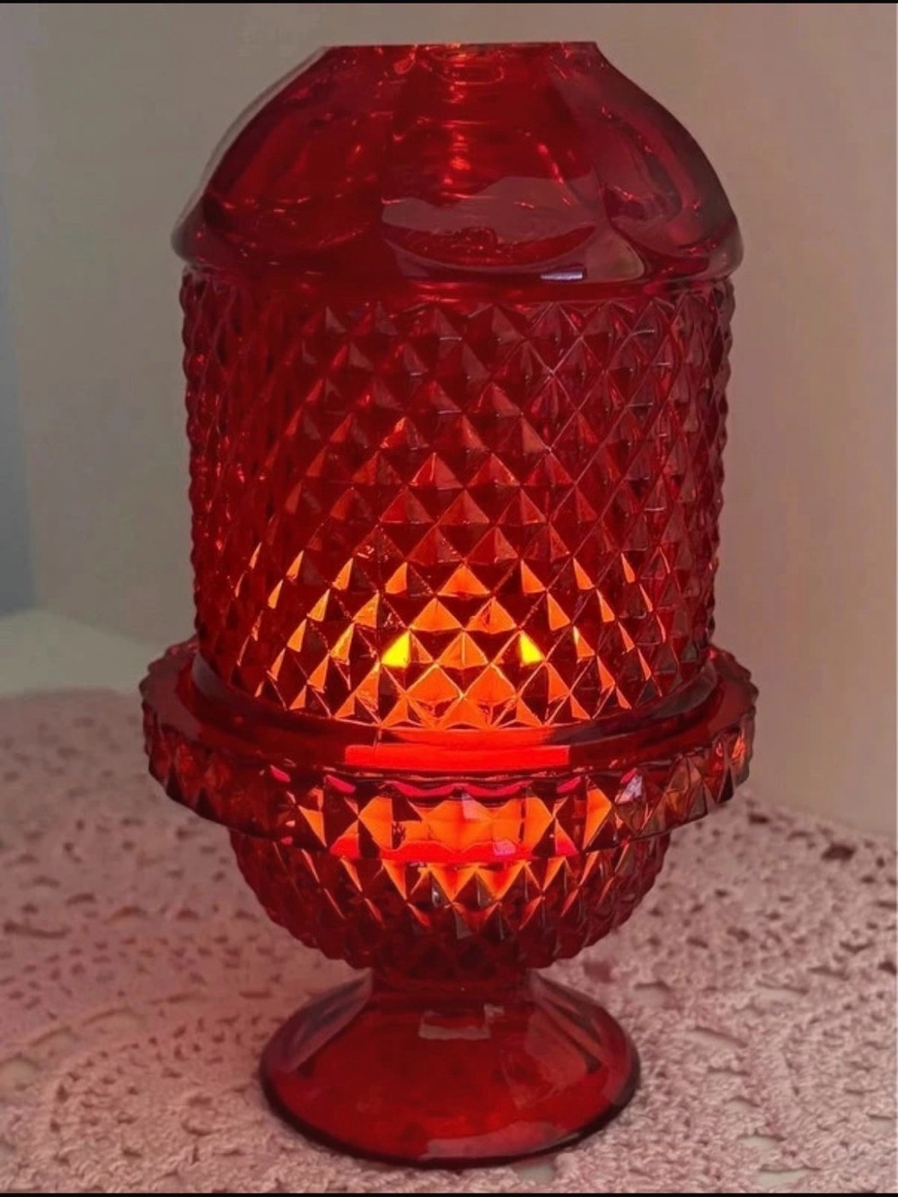 Viking MCM Red Diamond Point Amberina UV Reactive FAIRY LAMP